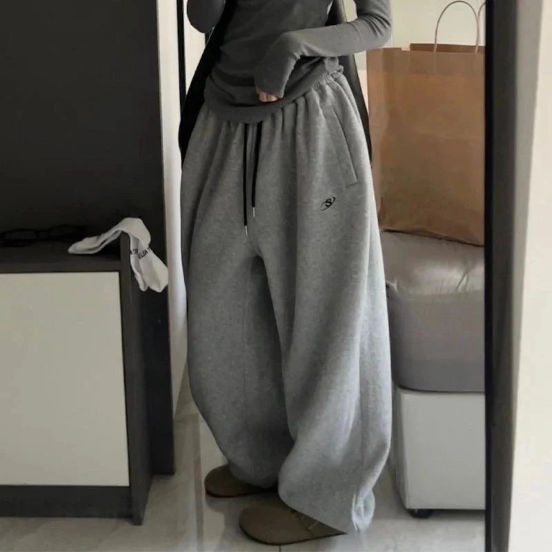 Oversized High Waist Wide Leg Sweatpants Women 2026 New Drawstring Loose Casual Sport Pants Woman Solid Pocket Baggy Trousers