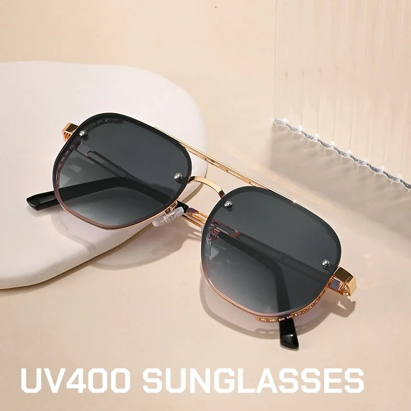 Luxury Brand Double-bridge Sunglasses Fashionable Large Frame with Side Cutouts Eyeglasses Outdoor UV400 Classic Driving Shades