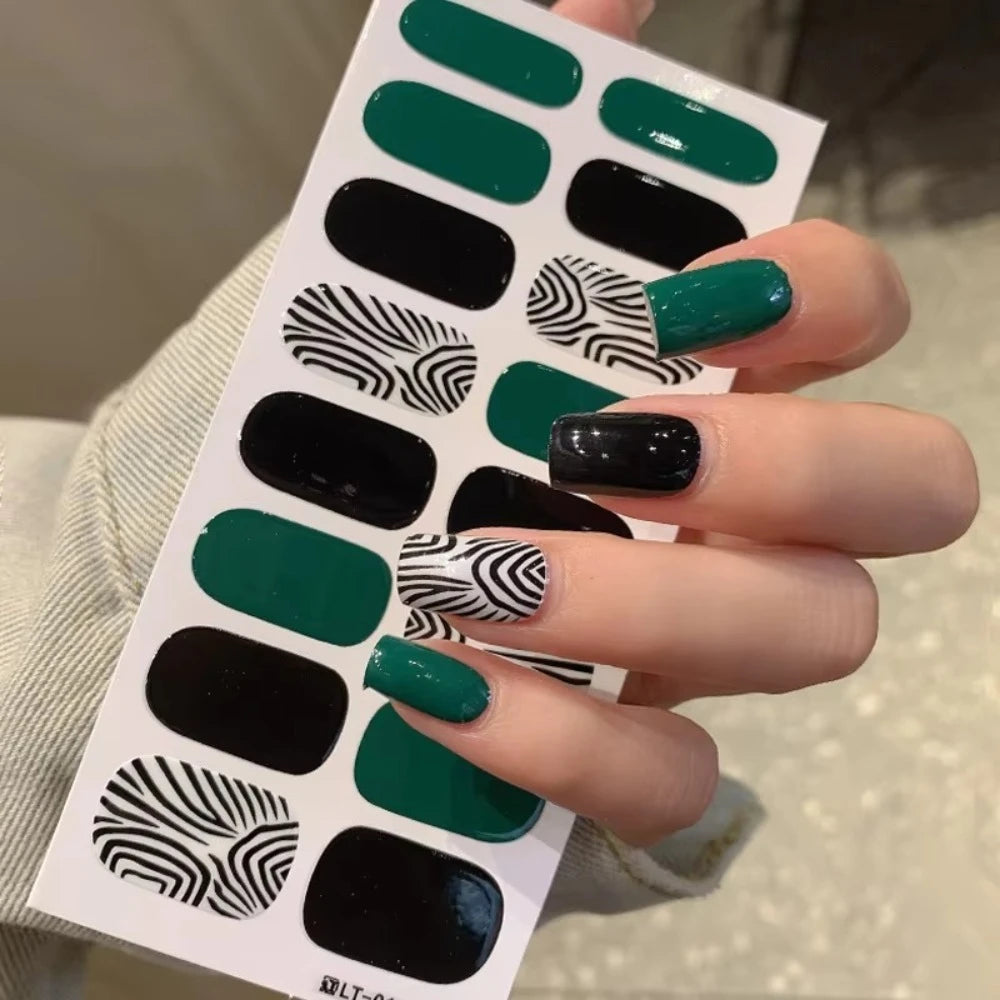 32 Strips Autumn Nail Stickers Semi Cured Full Cover Gel Nail Polish Strips Manicure Leopard Print Nail Patch
