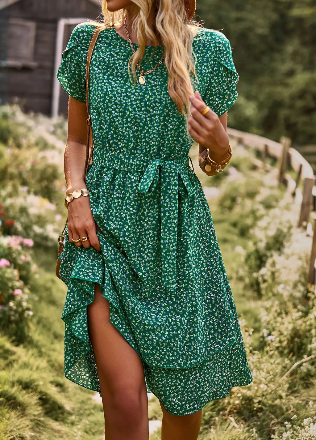 Msfilia Fashion O Neck Casual Printd Dress Women Summer Strap High Waist Pleated Dresses For Female