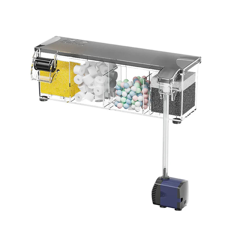 Fish Tank Filter 3 in 1 Water Purification Circulation Pump Aquarium Wall Mounted Filter Box Small Pump Silent Aeration