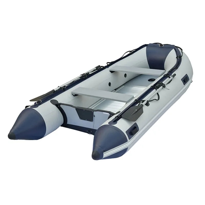 12'6" Inflatable Fishing Boat PVC 0.9mm with Aluminum Floor Rowing Boats 380cm for 6 Person Sport Yacht on Sea Max 30HP Power