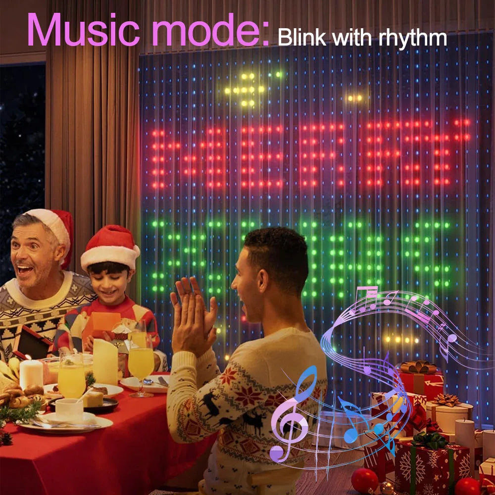 Smart LED Curtain Lights USB Bluetooth App Remote Control,DIY Text Pattern Music Sync RGB IP65 Waterproof Fairy String Light for