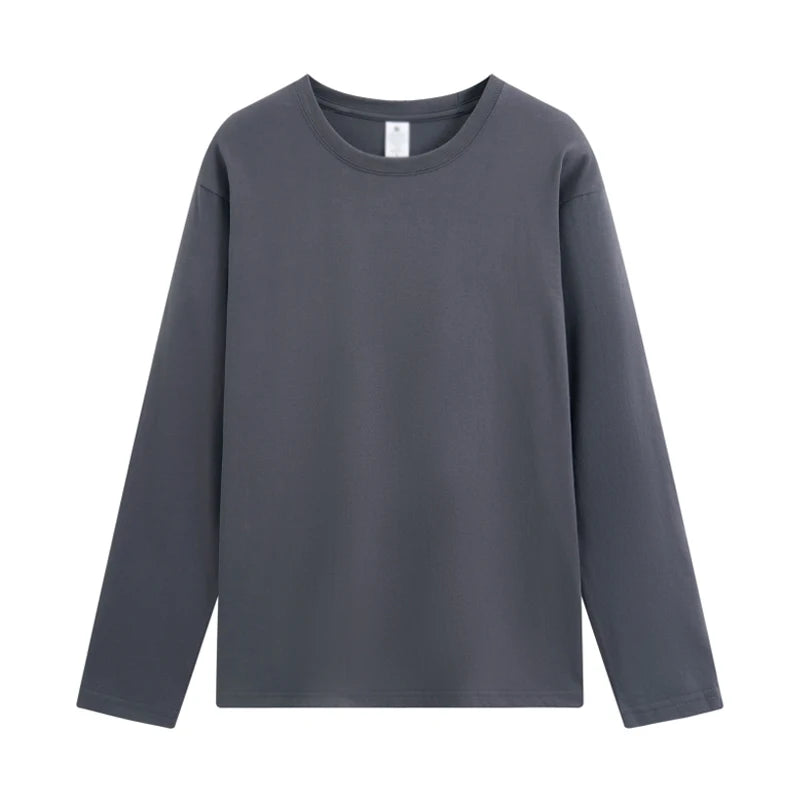 Long sleeve T-shirt Solid Color Top Tees Custom Print Your Design Autumn Plain Cotton Tshirts Plus Size Undershirts For Man
