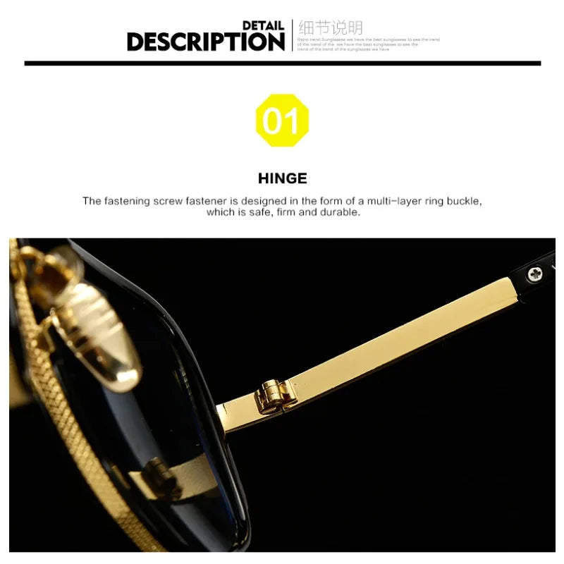 New Fashion Big Frame Sunglasses Men Square Metal Sun Glasses Women Retro Sun Glasses Vintage High Quality