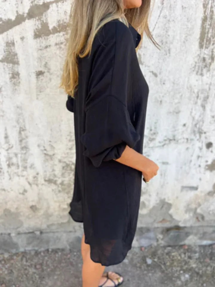 2026 Women's Casual Solid Color Cotton and Linen Shorts Long Sleeve Wrinkle Shirt Two-piece Set