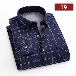 Men's Fashion Warm Long-sleeved Plaid Shirts Thickened Double-sided Fleece Cold-resistant Plus-size Casual Business Check Shirts