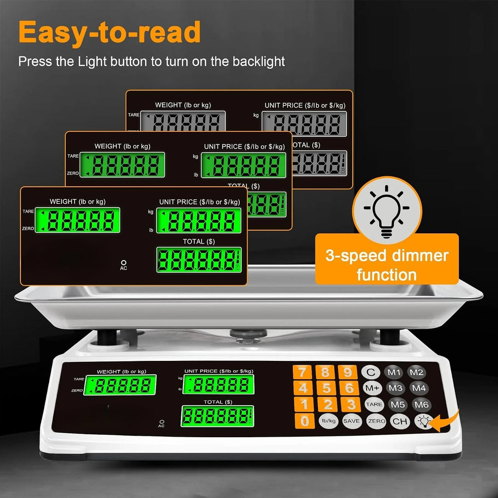 Digital Scale Stainless Steel 88lb/40kg Commercial with Price Computing Large Platform LCD Backlight for Deli
