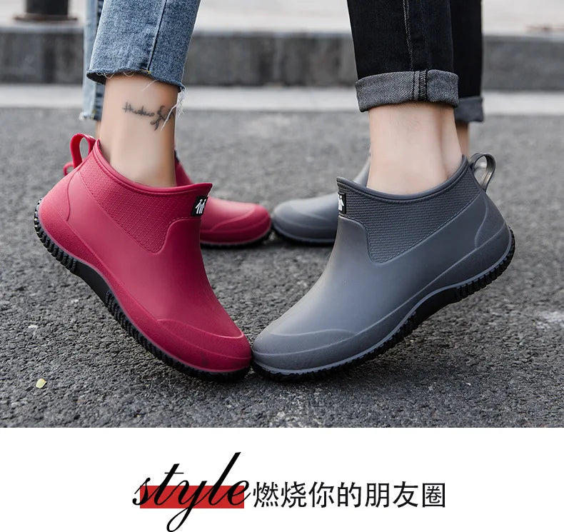 Men's Rain Boots Women's Ankle Water Shoes Non-slip Waterproof Safety Work Shoes Warm Cotton Platform outer wear Couple Lovers