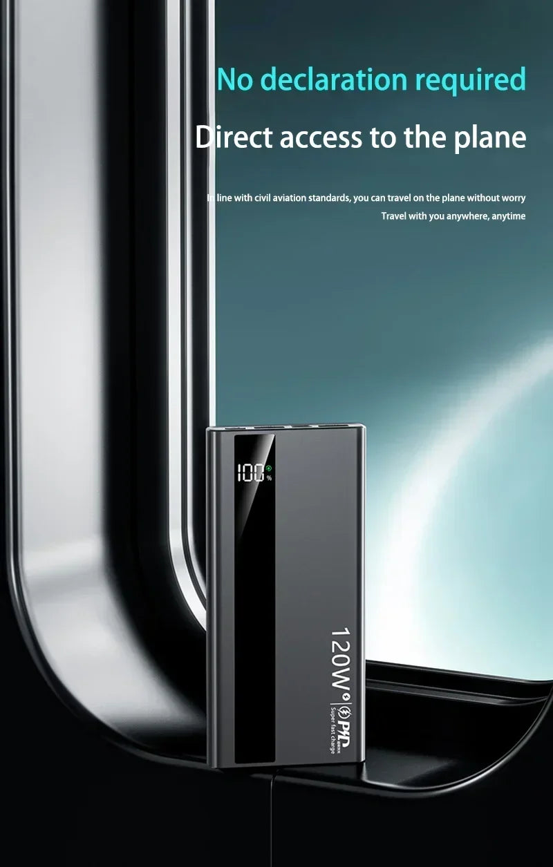 Lenovo 120W 50000mAh CCC Power Bank Super Fast Charging Ultra Capacity Portable Battery Charger LED Digital Display For IPhone