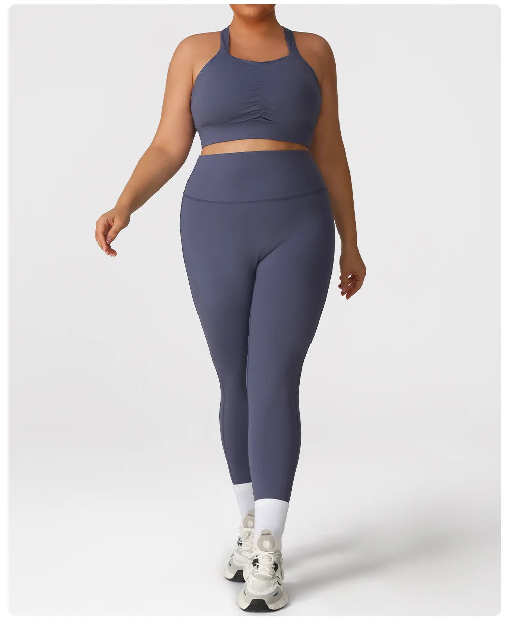 Plus Size Women Yoga 2 Piece Set Y Back Sports Bra High Waist Scrunch Butt Leggings Gym Set Fitness Workout Activewear Outfit