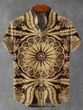 Men's Vintage Art Shirt Vintage Abstract Geometry World Tree Print Short Sleeve Linen Casual Shirt Men's Holiday