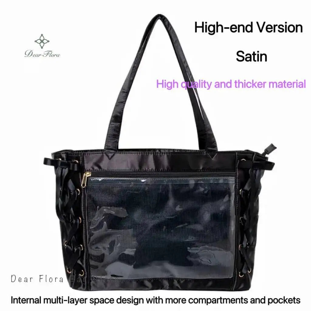 Japanese Sweet Women Ribbon Ita Bag Fashion Large Capacity Tote Bag Aesthetic Shoulder Bag Cute Lolita Girl Transparent Handbags