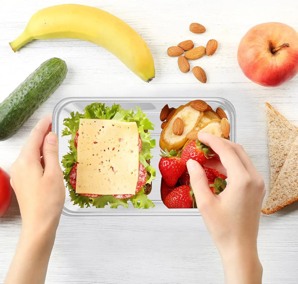 100 pieces of plastic lunch boxes with lids, 1000ml transparent disposable lunch containers, stackable food storage