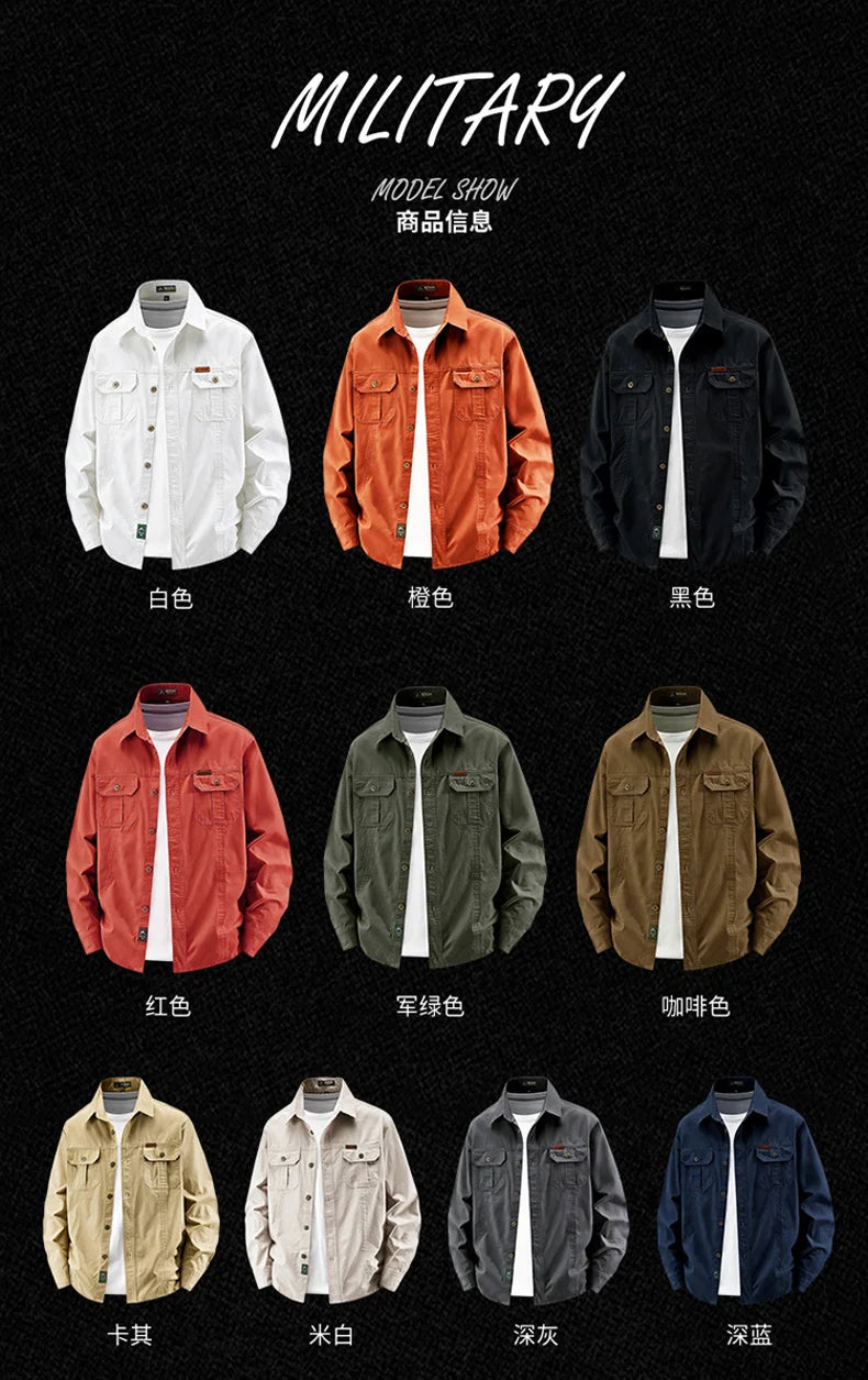 Business Military Shirts Men Tactics Long Sleeve Spring Autumn 100% Cotton Vintage Multi-pocket Cargo Shirts Menswear Clothing