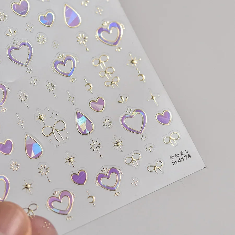 5D Gradient Love Gem Glitter Love Heart Colorful Cat's Eye Rhinestone Soft Self Adhesive Nail Art Stickers Shiny Manicure Decals