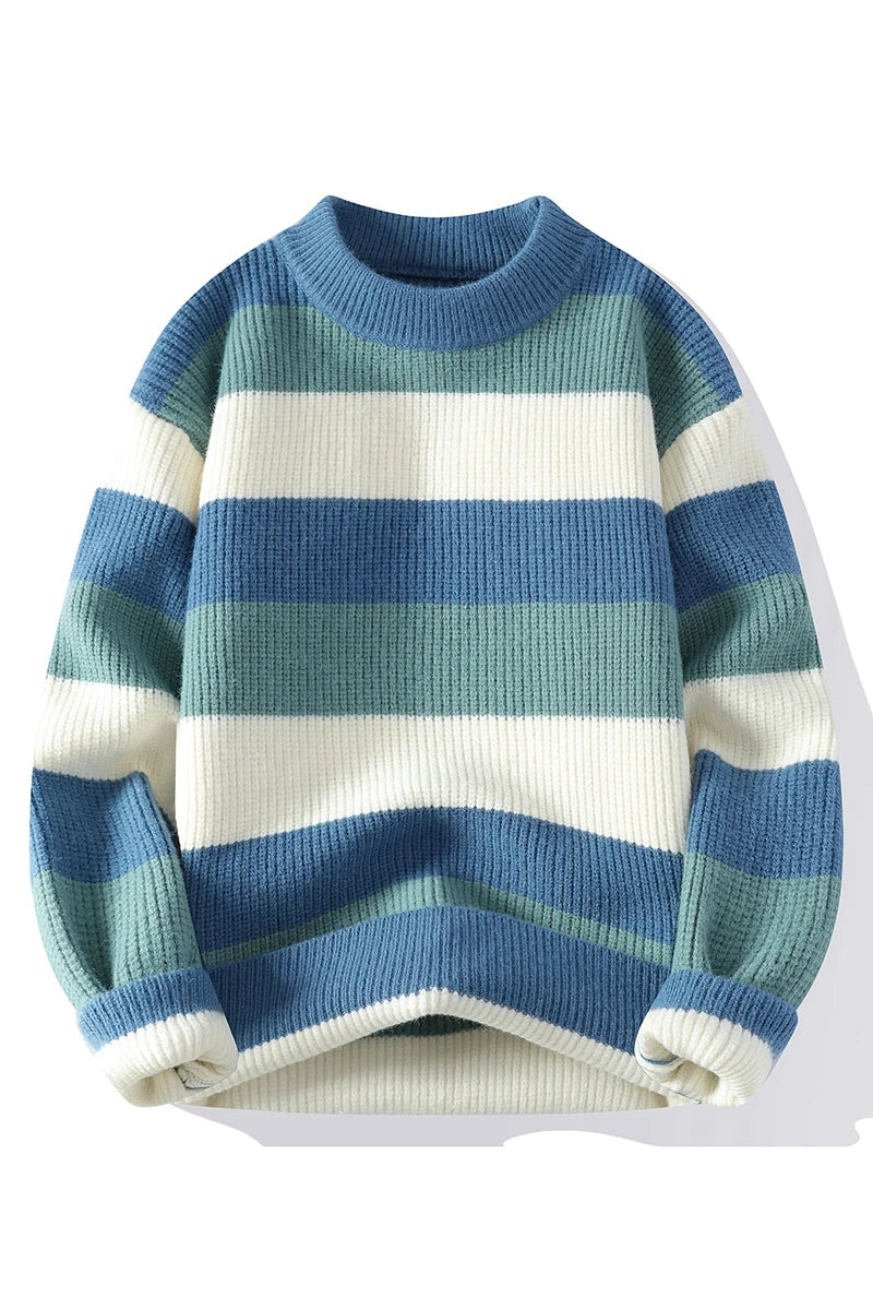Men's Fashion stripe pattern Sweaters Autumn/Winter Loose Knittwear Men sweater youth Thick Warm patchwork pullovers Top
