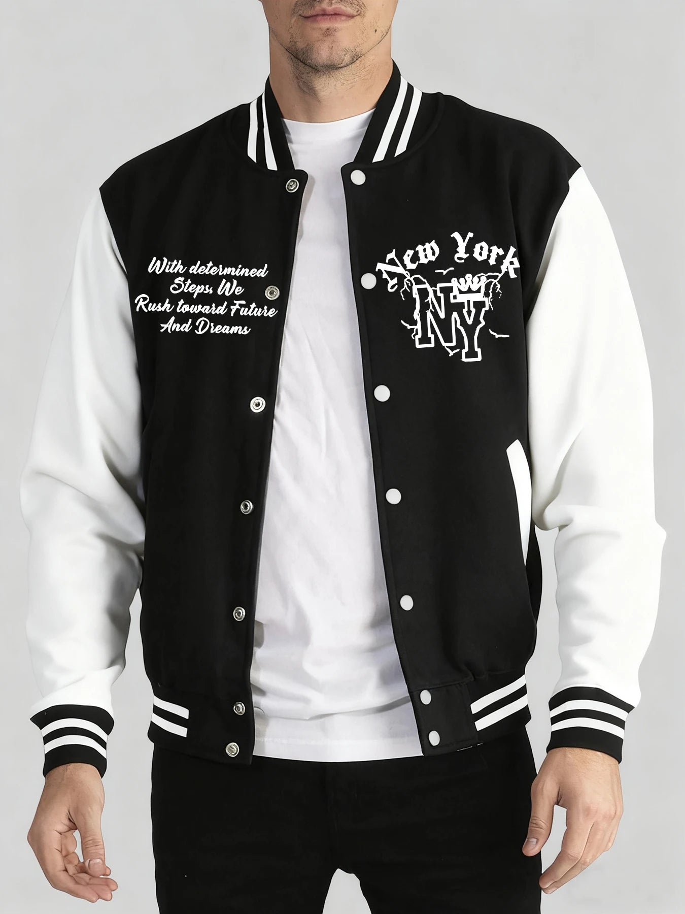 New York Art Letter Creative Printing Man Tops Basics Comfy Baseball Uniform Oversized High Street Menswear Autumn Winter Jacket