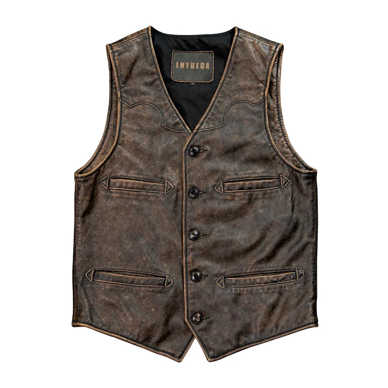 Summer Cow Leather Male Camisole Vest Coat Cowhide Leather Mens Waistcoat Veskit Vests Summer Slim Fit Dress Suit Top Vests