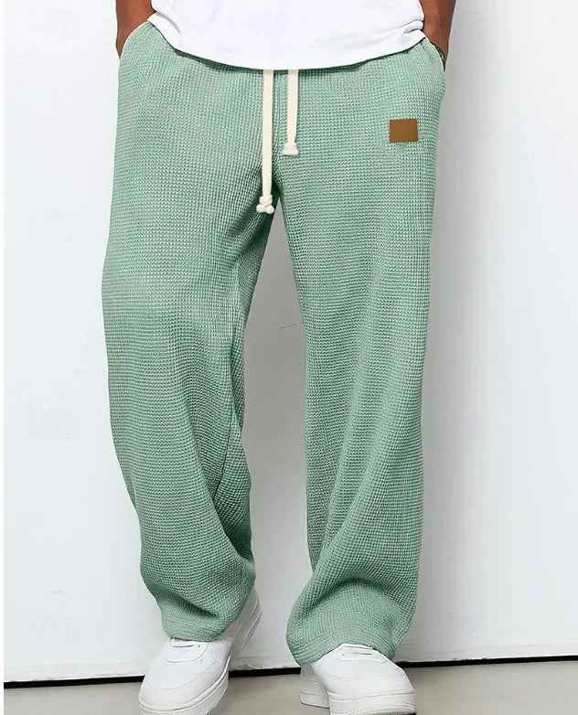 Waffle Straight Leg Pants Men's Summer New Style Wide Leg Pants Men's Youth Summer Casual Pants
