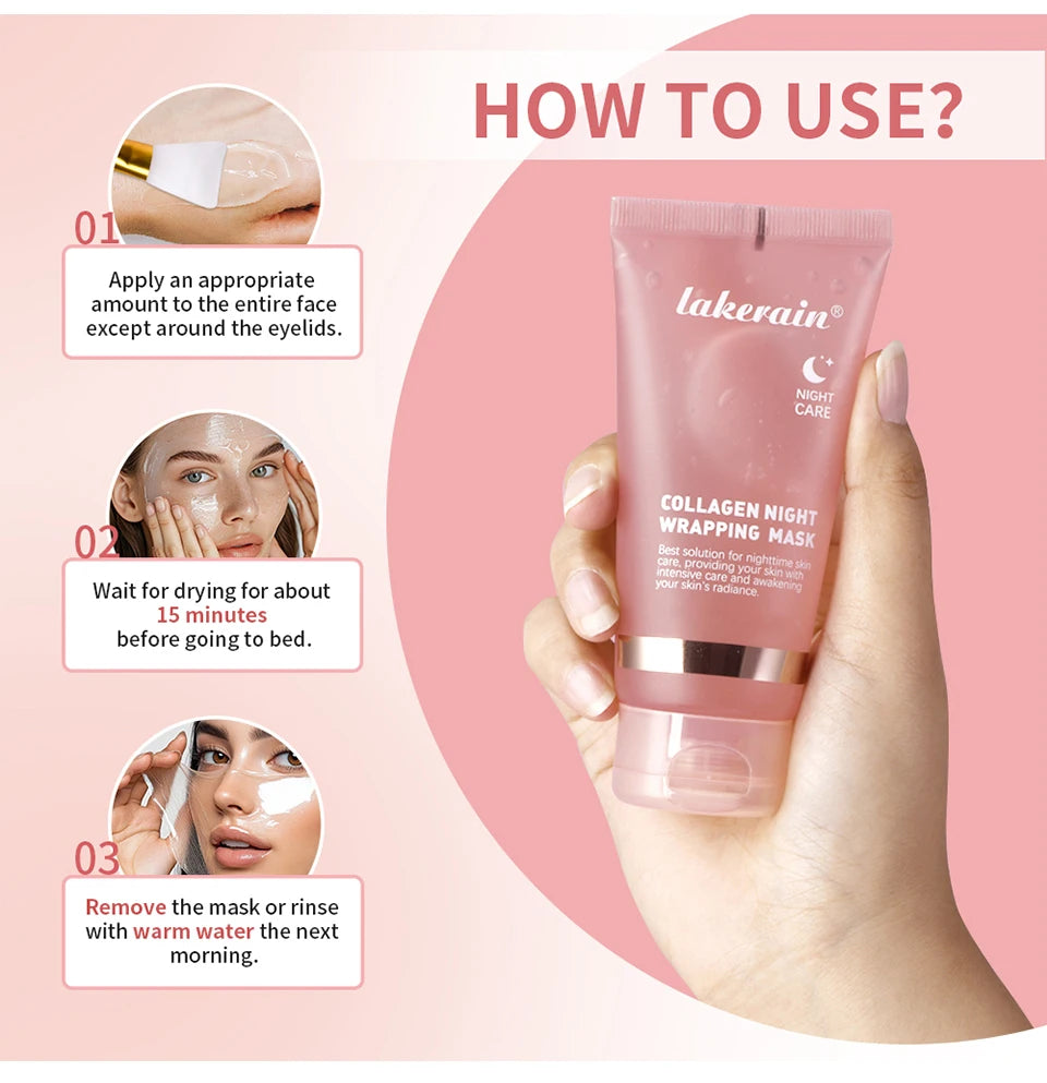Collagen Overnight Wrapping Peel Off Facial Mask, Korean Collagen Night Wrapping Mask Deeply Hydrates Night Care Mask Cream 75ml