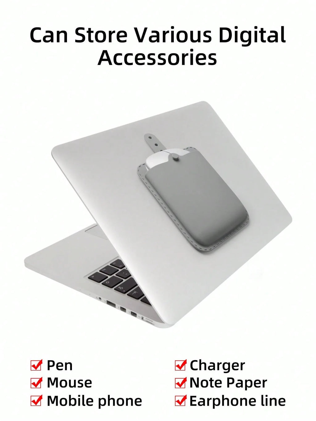 Adsorption Back Storage Bag For iPad Laptop Smooth Surface Reusable Cable/Mouse/Powerbank Pouch Elastic Tablet Accessories