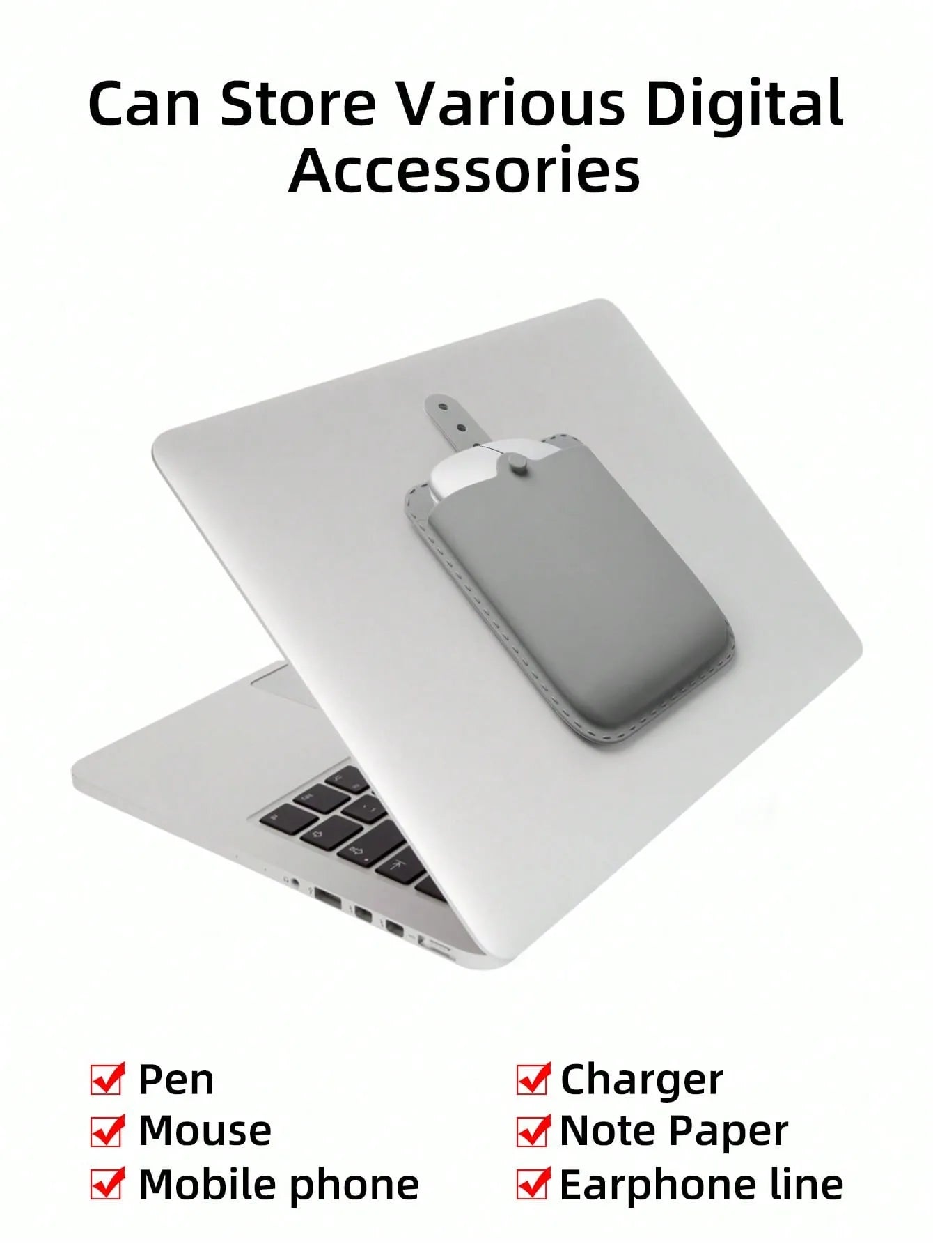Adsorption Back Storage Bag For iPad Laptop Smooth Surface Reusable Cable/Mouse/Powerbank Pouch Elastic Tablet Accessories