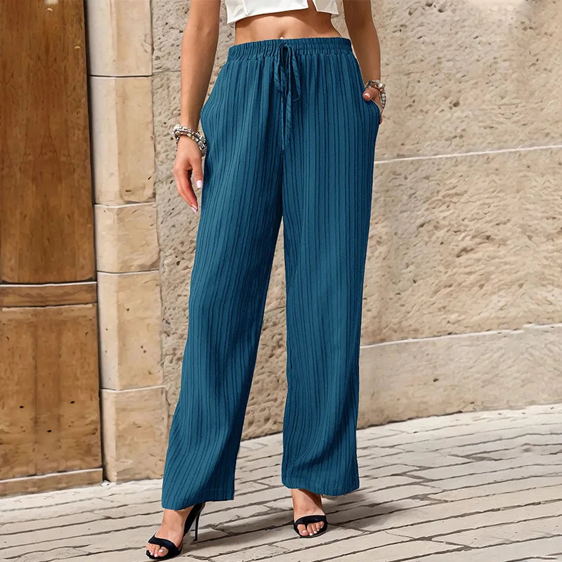Womens High Waist Pleated Wide Leg Pants Simple Versatile Loose Casual Trousers