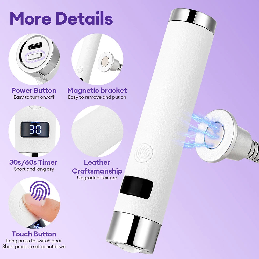Auto-Sensing Handheld Nail Dryer Smart Sensor Nail Gel Curing Desk Nail Lamp Portable Gel Nails Fast Drying UV LED Light Pen