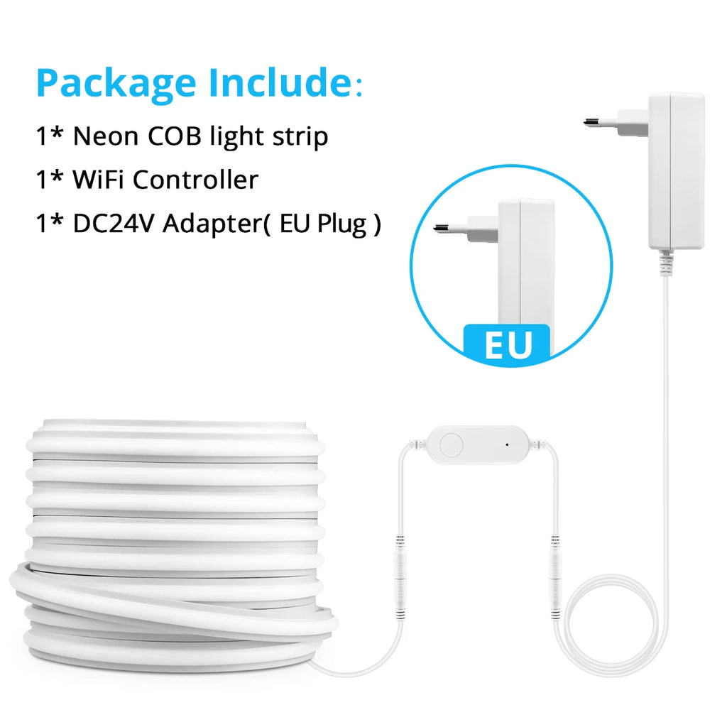 Smart WIFI App Control COB Neon LED Light Strip,Waterproof Fireproof Silicone LED Tape Light Rope DC24V, Room Decor Smart Home