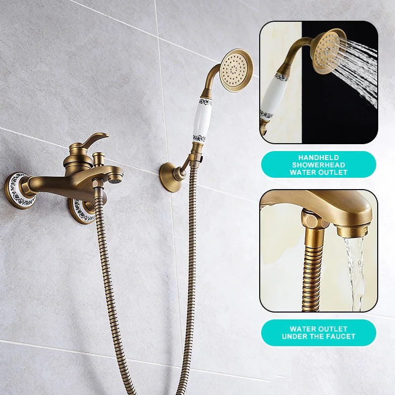 MOLI Wall mounted antique brass bronze brushed bathtub faucet with hand shower bathroom shower faucets torneiras 8306