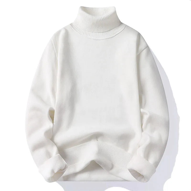 New Autumn Winter Turtleneck Sweaters Men Slim Knitted Pullovers Mens Solid Color Casual Knitwear Sweaters Fleece Warm Pullovers
