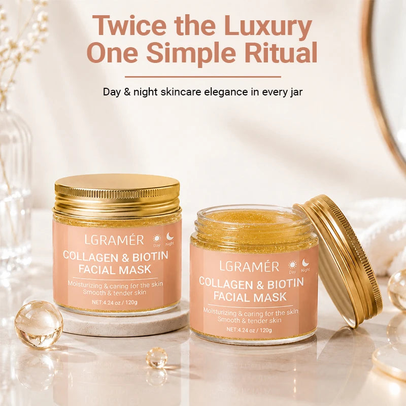 30g/60g/120g Collagen & Biotin Facial Mask,Day & Night Use, Moisturizing Hydrating, Make Skin Smooth Tender Daily Skin Care Mask