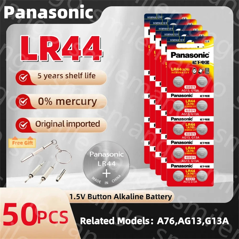 Original Panasonic 1.5V LR44 AG13 175mAh Button Cell Battery 357 SR44 LR1154 Button Batteries For Watch Calculator Coin Cell Toy