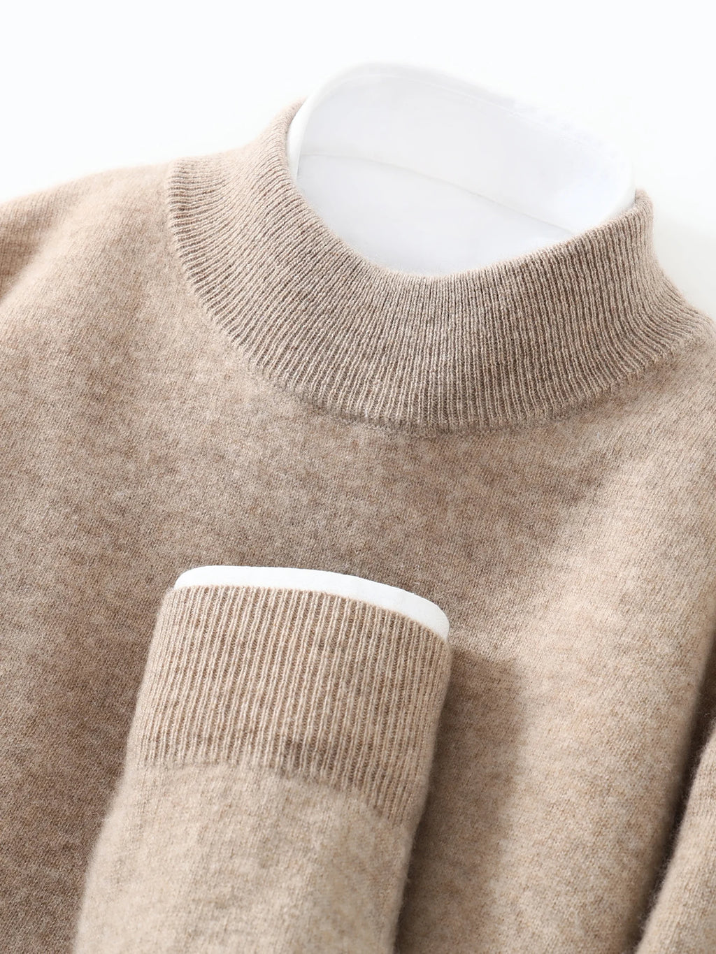 Autumn/Winter Men's 100% Pure Cashmere Pullover Business Casual Solid Knitted Sweater Loose Half High Neck Tops Thick Jumper