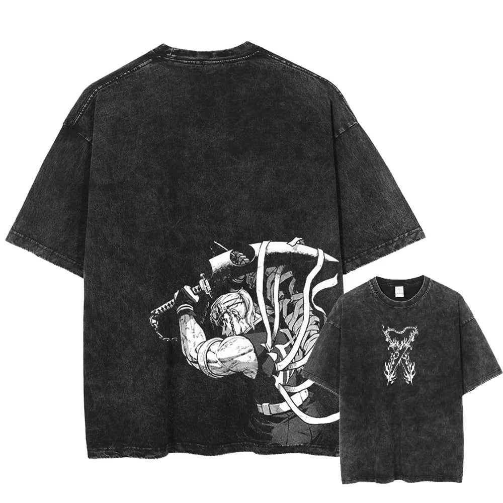 Hip Hop T-Shirt Anime Printed Streetwear Short Sleeve Vintage Japanese Graphic TShirt Men Harajuku Casual Loose Washed Tees