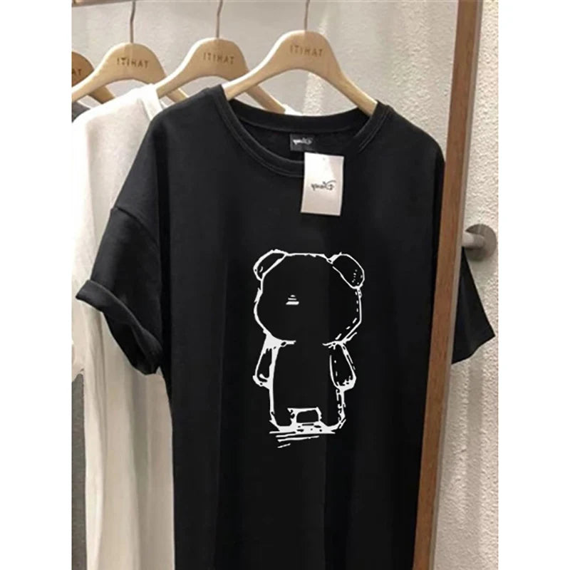 Summer Casual Short Sleeve T-Shirt Dress Women plus Size New Style Meat Covering Slimming Mid-Length Versatile Dress