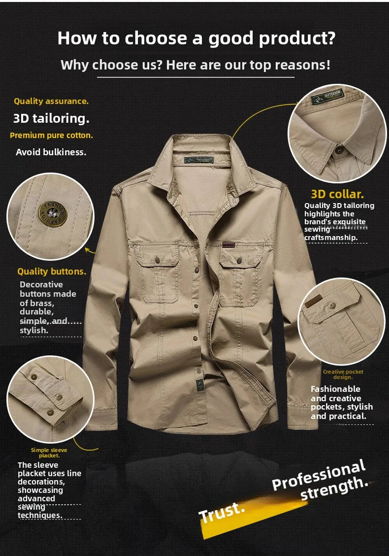 Men's Long Sleeve Outdoor Workwear Shirt Breathable Comfortable Cotton Sweat Absorbent Casual Business Style Loose Fit Spring...