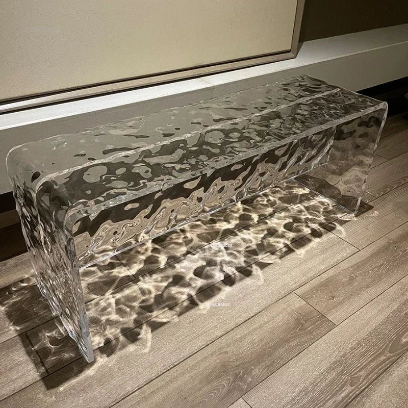 Nordic Acrylic Shoe Changing Stools Transparent Bench Water Ripple Bed End Stool for Bedroom Light Luxury Living Room Furniture