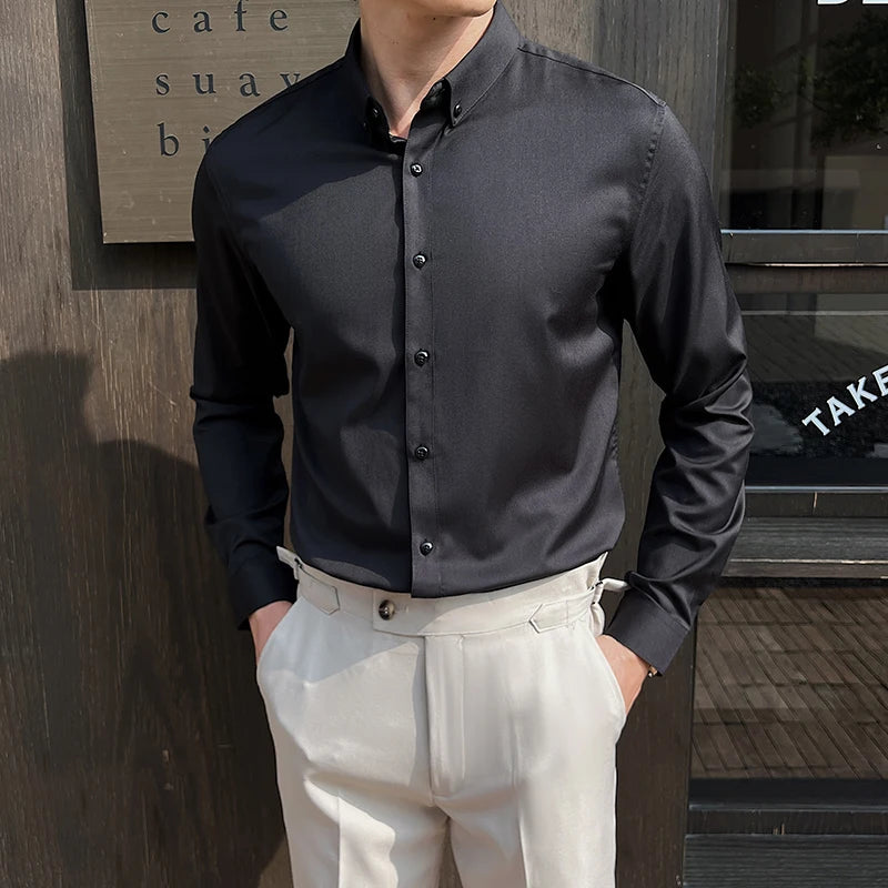 Shirts for Men Long Sleeve British Style Solid Casual Anti-wrinkle Soft Slim Fit Formal Dress Shirt Men Clothing Oversized 7XL-S