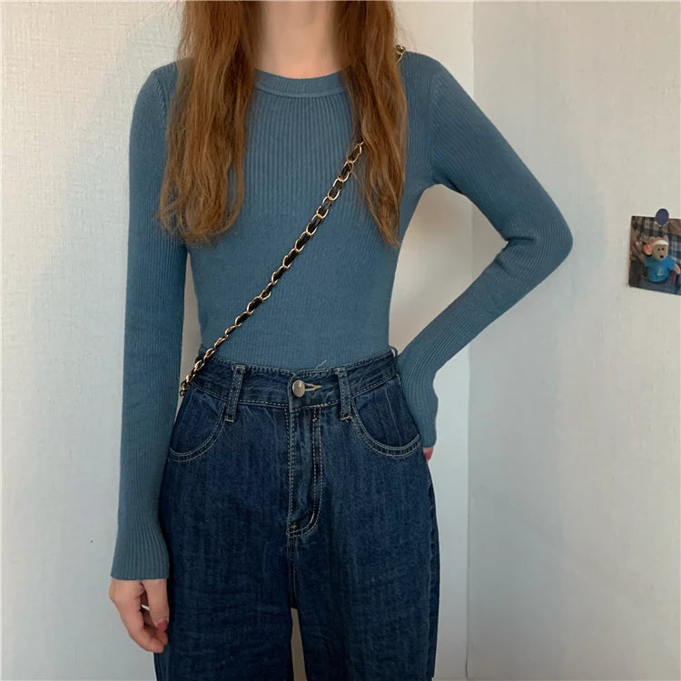 2026 Basic Tops Women Sweater Autumn Winter Long Sleeve Pullover Fashion O-neck Elastic Female Winter Solid Knitted Jumper