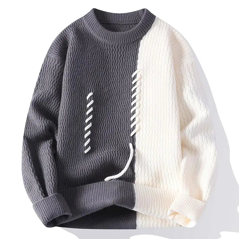 Men's Fashion stripe pattern Sweaters Autumn/Winter Loose Knittwear Men sweater youth Thick Warm patchwork pullovers Top