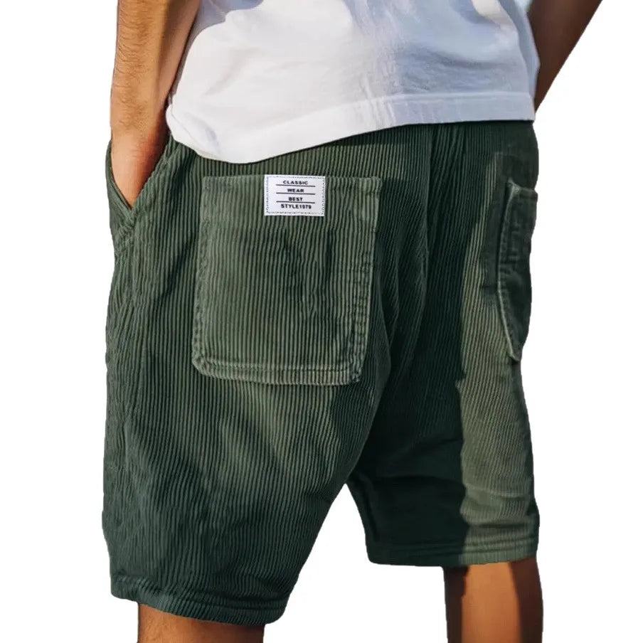 Summer New Men's Corduroy Shorts Fashion American Style Multi Pocket Pants Embroidered Logo Retro Straight Leg Shorts For Male