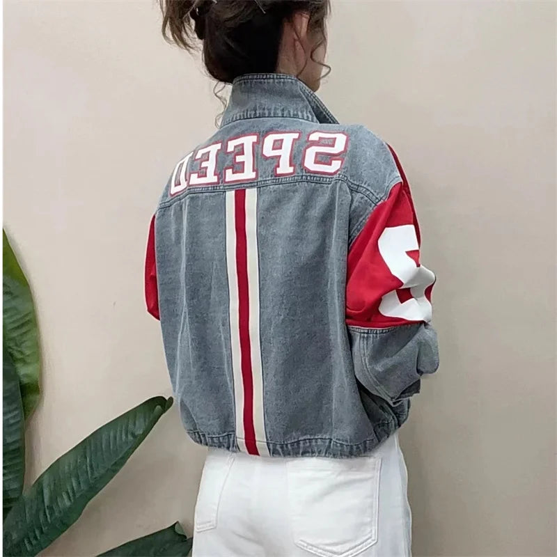 Denim Jacket Women's 2025Spring Autumn New European Fashion Cowboy Coat Female Trend Contrast Jeans Outwear Design Sense Outcoat