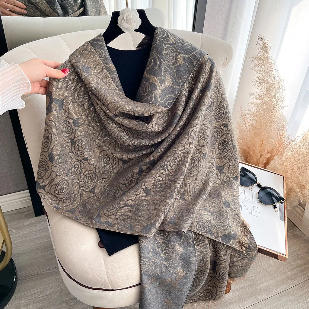 Women Exquisite Golden-Embroidered Hijab for Muslim Ladies Ideal for Spring Fall Sun-Protective Stylish Headwear Shawl Scraf