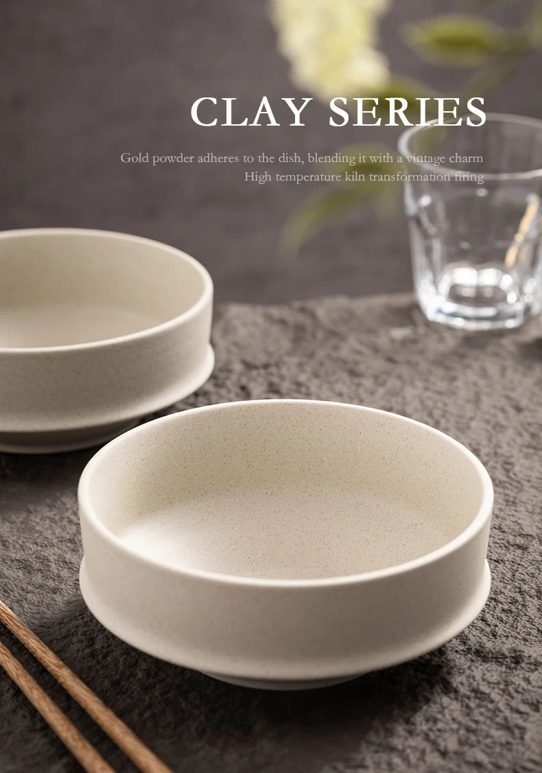 Retro Thick Earthenware Bowl Ceramic Rice Bowl Creative Small Dish Bowl Irregular Plate Dish Commercial Dining Utensils