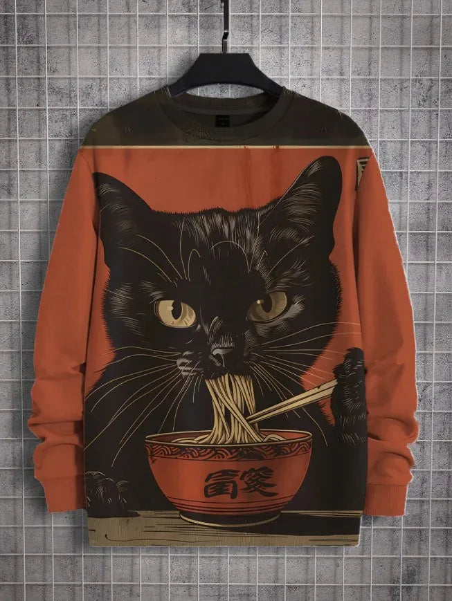 Men's Animal Cat Sweatshirt Long Sleeved Sweatshirt O-Neck Fashion Cool Daily 3D Printed Japanese Art Prints Casual Sweatshirt