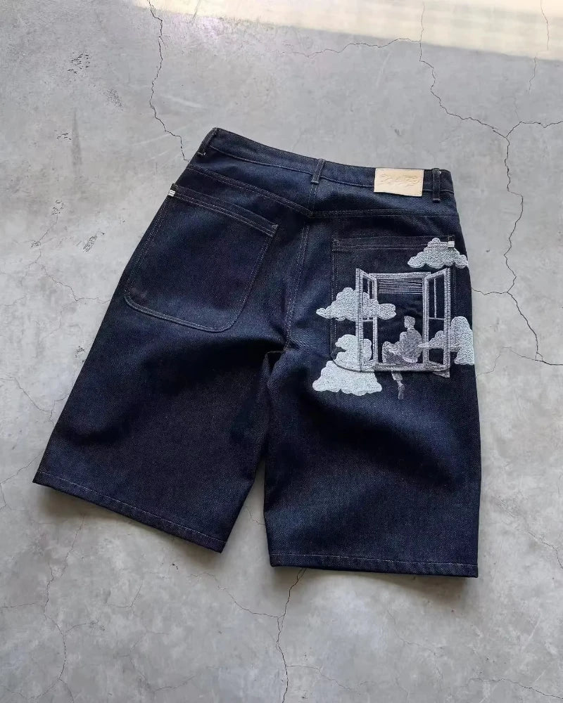 Y2K American New Camouflage Washed Old Baggy Denim Shorts Women Gothic Punk Hip Hop Popular Joker Wide Leg Shorts