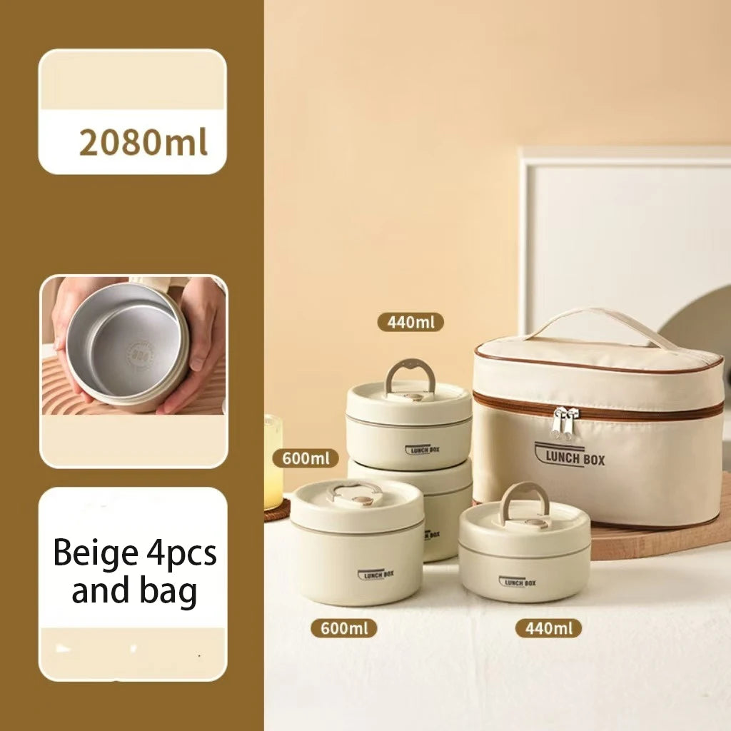 Stackable Insulated Lunch Box Set 3 Separate Microwave Bento Box Sealed Leak Proof Soup Bowl Office Food Container for Adult Kid