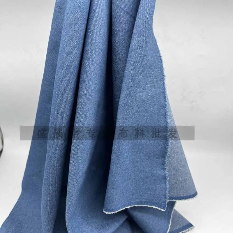 Thin Elastic Denim Fabric By The Meter for Clothing Shirts Jackets Pants Dresses Skirts Bags DIY Sewing Washed Cloth Soft Black